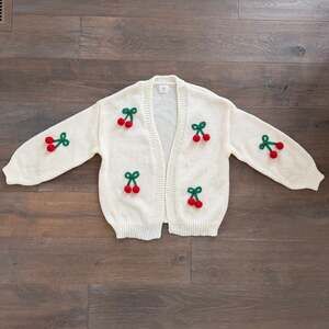 Luna Ivy Cherry 3D Cream Oversized Cardigan Size M Coquette Kawaii Artsy